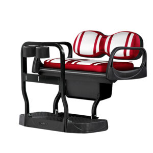 Description Golf Cart Rear Flip Seat Kit MAX 5 Helix with Upgraded Cushions Complete Peace of Mind Thank you for reading this post, don't forget to subscribe! Golf cart rear flip seat kit is all the rage. The Max5 is one of the most popular rear flip seat kit on the market. When it was being designed three (5) factors where at the foundation – Comfort, Corrosion Resistance, Strength, Style and Versatility. Hence the MAX 5. If you want to convert your stock two-seater golf cart into a four-passenger golf cart this is the kit for you. This golf cart rear flip seat kit is designed with a flip down feature which will allow you to convert your cart into a utility cart for carrying additional cargo besides extra passengers. Also has flip up lid for additional storage area. (Storage box Sold Separately) Seat base/Utility bed surface is constructed from durable weather proof industrial grade polymers for long life. (No metal or wood to rot out.) Seat frame constructed of aluminum and finished in a high gloss black powder coated finish. Corrosion resistance is important if you live and play in a coastal region of the world. Designed to accommodate a wide range of accessories such as chair holder, cup holders, golf club bag holder, safety grab bar, steps, and even a trailer hitch if needed. The best feature of all is the adjustable rear foot rest/step plate when space is an issue you can lift the platform to shorten the length of your golf cart by almost a foot. (Comes in hand when transporting in a pick up or parking in your toy hauler.) This kit includes all the required hardware, screws and how-to instructions to complete the job. Max 5 Rear Seat Kit Specifications & Features: Designed to fit Club Car Ds and Precedent, Ezgo TxT and Rxv, Star Car and Yamaha Drive Model Carts Heavy Duty Construction Made from Aluminum and Industrial Polymers High Quality Power Coat Finish Folding Fear Foot Platform Specialized Accessories Available Installation instructions and all required hardware included. Easy Installation Storage Bin , part number PGC-DT-STORAGEBIN is designed to be used with this kit Golf Cart Rear Flip Seat Kit Max5 Acc Special Notes:- Optional Items Sold Separately – Click here to select additional accessories for your new Max6 seat kit. Golf Cart Rear Flip Seat Installed These new golf cart rear flip seats are simply awesome! Now with all sorts of new features and built using only the best materials for strength, weight reduction and corrosion resistance from the elements!